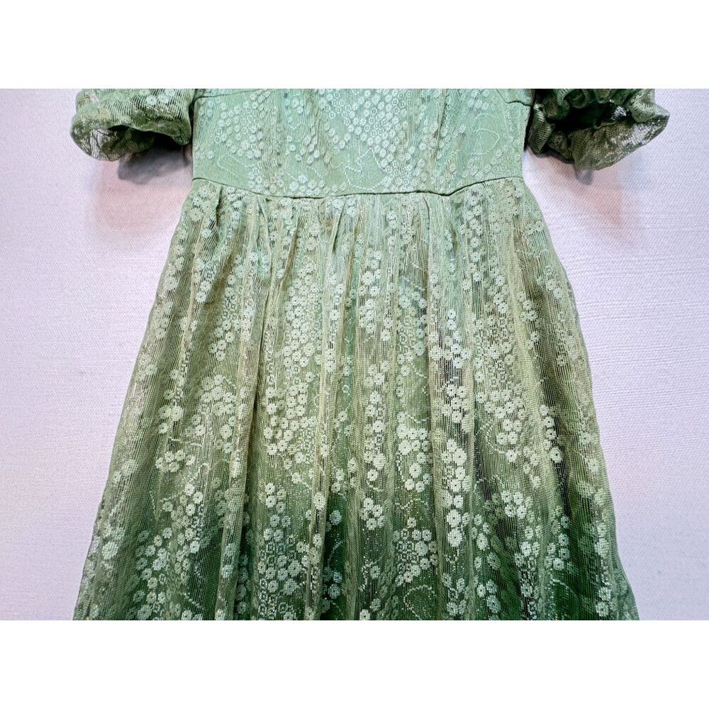 Womens Cottagecore Countryside Midi Dress Size M Green White Flower - Picture 7 of 14